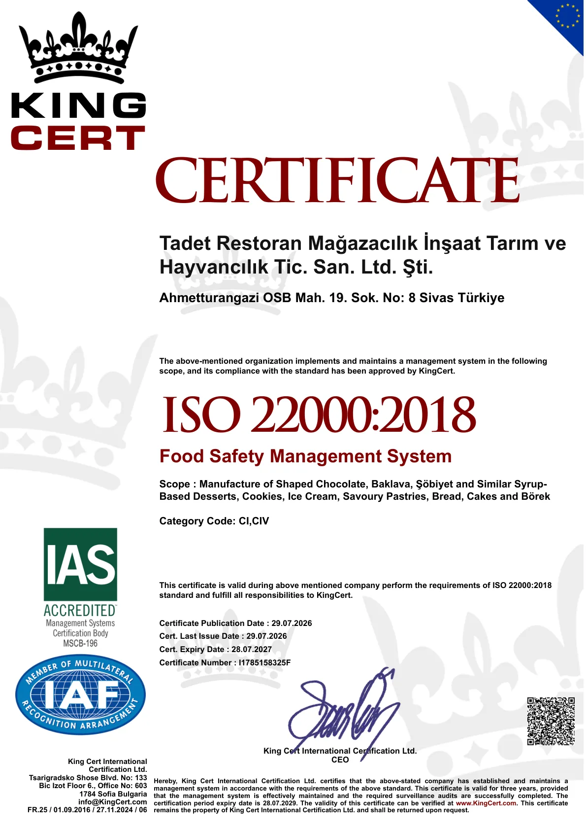 ISO 22000:2018 Food Safety Management System (English)